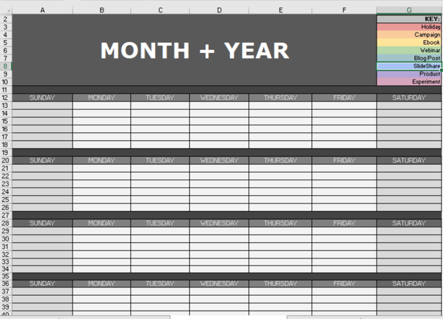 Excel Spreadsheet with SMM Calendar
