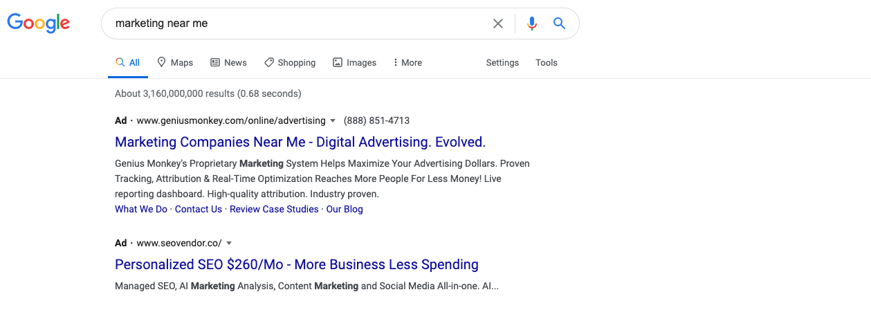 Screenshot of Google Ads